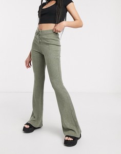 Расклешенные брюки цвета хаки Topshop-Зеленый