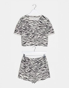 Бежевые футболка и шорты из органического хлопка со звериным принтом Lindex-Розовый