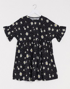 Свободное черное платье мини с оборками на рукавах ASOS DESIGN-Черный