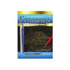 Гравюра Рыжий кот Дом у реки в