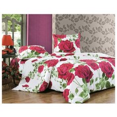 Постельное белье евростандарт СайлиД A-117, поплин белый/красный