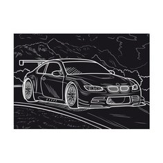 Гравюра Рыжий кот Автомобиль и горы, в пакете с ручкой (Г-9408) золотистая основа