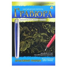 Гравюра Рыжий кот Красивые рыбки, в конверте (Г-9393) золотистая основа