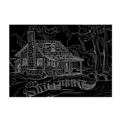 Гравюра Рыжий кот Дом у реки, в пакете с ручкой (Г-9416) золотистая основа