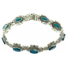 МАРКАЗИТ Браслет с марказитами и бирюзой из серебра BR010, 20.5 см, 25.09 г