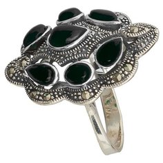 МАРКАЗИТ Кольцо с марказитами и ониксами из серебра HR1041, размер 17.5