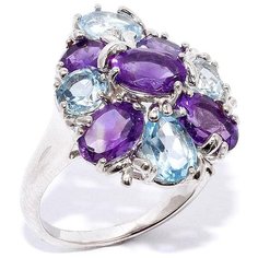 Silver WINGS Кольцо с аметистами и топазами из серебра 21021c1194-151, размер 18.5