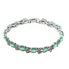 МАРКАЗИТ Браслет с перламутром и марказитами из серебра BR675, 19 см, 17.3 г