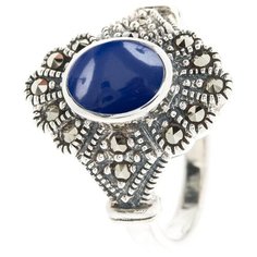 МАРКАЗИТ Кольцо с лазуритами и марказитами из серебра HR046, размер 18.5