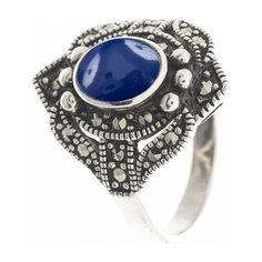 МАРКАЗИТ Кольцо с лазуритами и марказитами из серебра HR047, размер 19
