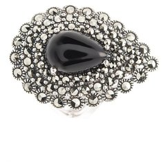 МАРКАЗИТ Кольцо с марказитами и ониксами из серебра HR827, размер 19