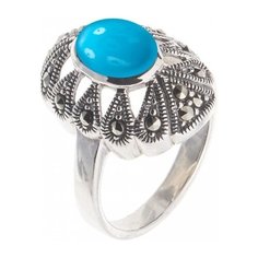 МАРКАЗИТ Кольцо с хризопразами и марказитами из серебра HR140, размер 18