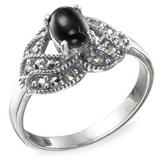 МАРКАЗИТ Кольцо с марказитами и ониксами из серебра HR235, размер 16.5