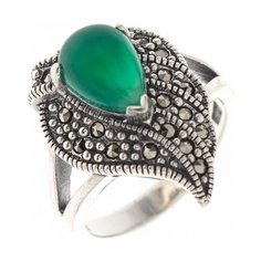 МАРКАЗИТ Кольцо с хризопразами и марказитами из серебра HR289, размер 19