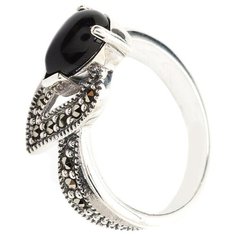 МАРКАЗИТ Кольцо с марказитами и ониксами из серебра HR216, размер 19.5