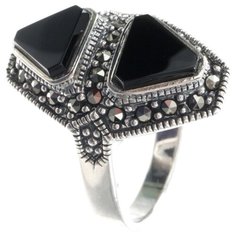 МАРКАЗИТ Кольцо с марказитами и ониксами из серебра HR114, размер 17.5