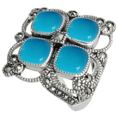 МАРКАЗИТ Кольцо с марказитами и бирюзой из серебра M101380, размер 17.5