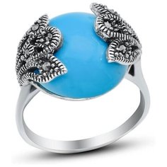 Silver WINGS Кольцо с марказитами и бирюзой из серебра 210020-39-228, размер 17.5