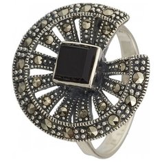 МАРКАЗИТ Кольцо с хризопразами и марказитами из серебра HR1034, размер 17.5