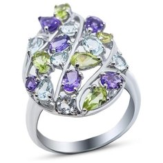 Silver WINGS Кольцо с хризолитами, аметистами и топазами из серебра 210019-90-213, размер 17.5