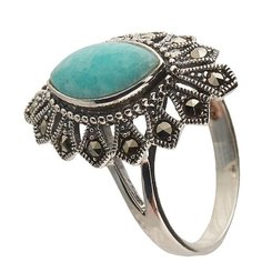 МАРКАЗИТ Кольцо с амазонитами и марказитами из серебра HR988, размер 19