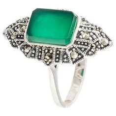 МАРКАЗИТ Кольцо с хризопразами и марказитами из серебра HR935, размер 18