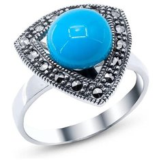 Silver WINGS Кольцо с марказитами и бирюзой из серебра 21as0004-39, размер 17.5