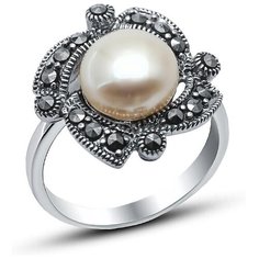 Silver WINGS Кольцо с жемчугом и марказитами из серебра 210003-39-228, размер 17.5