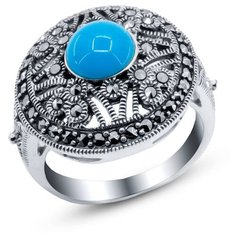 Silver WINGS Кольцо с марказитами и бирюзой из серебра 21as0009-39, размер 18