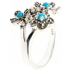 МАРКАЗИТ Кольцо с марказитами и бирюзой из серебра HR723, размер 17