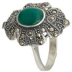 МАРКАЗИТ Кольцо с хризопразами и марказитами из серебра HR967, размер 17.5