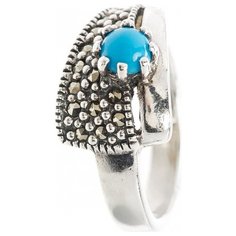 МАРКАЗИТ Кольцо с марказитами и бирюзой из серебра HR434, размер 16.5
