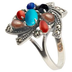 МАРКАЗИТ Кольцо с россыпью цветных камней из серебра HR1116, размер 18