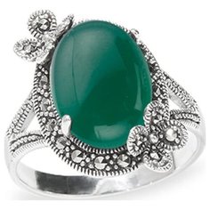 МАРКАЗИТ Кольцо с хризопразами и марказитами из серебра HR985, размер 18