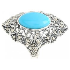 МАРКАЗИТ Кольцо с марказитами и бирюзой из серебра HR685, размер 18.5