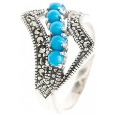 МАРКАЗИТ Кольцо с марказитами и бирюзой из серебра HR564, размер 18