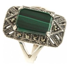 МАРКАЗИТ Кольцо с марказитами и малахитами из серебра HR122, размер 18