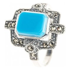 МАРКАЗИТ Кольцо с марказитами и бирюзой из серебра HR141, размер 19