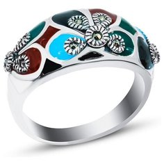 Silver WINGS Кольцо с эмалью и марказитами из серебра 210015mix-39-257, размер 17.5