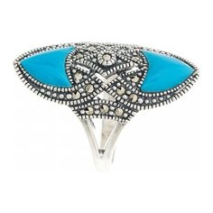 МАРКАЗИТ Кольцо с марказитами и бирюзой из серебра HR269, размер 18