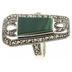 МАРКАЗИТ Кольцо с марказитами и малахитами из серебра HR597, размер 19.5