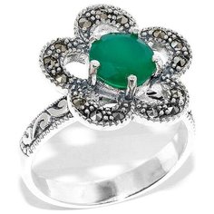 Silver WINGS Кольцо Цветок с марказитами и агатами из серебра 210027-32-175, размер 18.5
