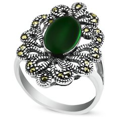 Silver WINGS Кольцо с марказитами и агатами из серебра 210020e-39-246, размер 16.5