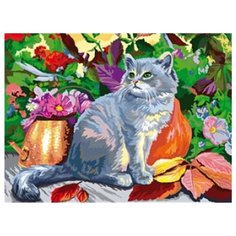 Рыжий кот Картина по номерам "Котёнок и цветы" 60х80 см (Х-7952)