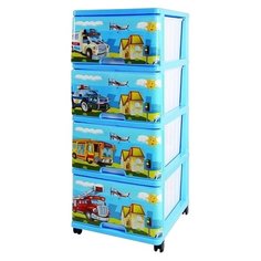 Бельевой комод Dunya Plastik Пластиковый с рисунком 4 ящика спецмашины голубой