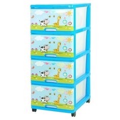 Бельевой комод Dunya Plastik Пластиковый с рисунком 4 ящика на лужайке голубой