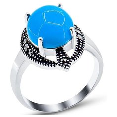 Silver WINGS Кольцо с марказитами и бирюзой из серебра 21qsolg00101-19, размер 18.5