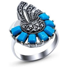 Silver WINGS Кольцо с марказитами и бирюзой из серебра 210010-39-203, размер 17.5