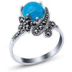 Silver WINGS Кольцо с марказитами и бирюзой из серебра 21as0006-39, размер 17.5