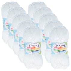 Пряжа Alpina Xenia, 100 % хлопок, 50 г, 240 м, 10 шт., №001 белый